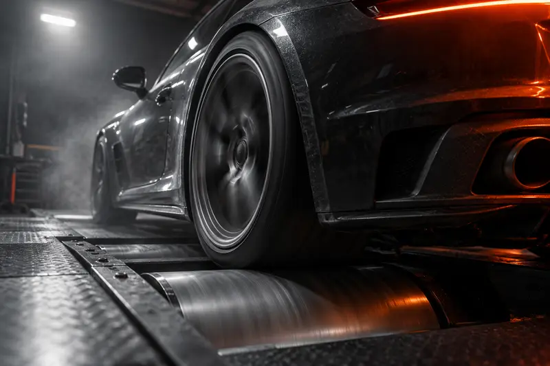 Car on a dynamometer roller